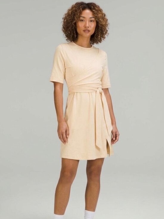 lululemon athletica Dresses & Skirts - Lululemon Cotton Wrap-Front T-Shirt Flare Dress Prosecco Pima Cotton Stretch 8